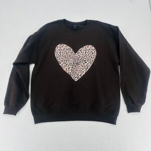 Leopard Heart Graphic Sweatshirt Brown Crewneck Size XL NWOT